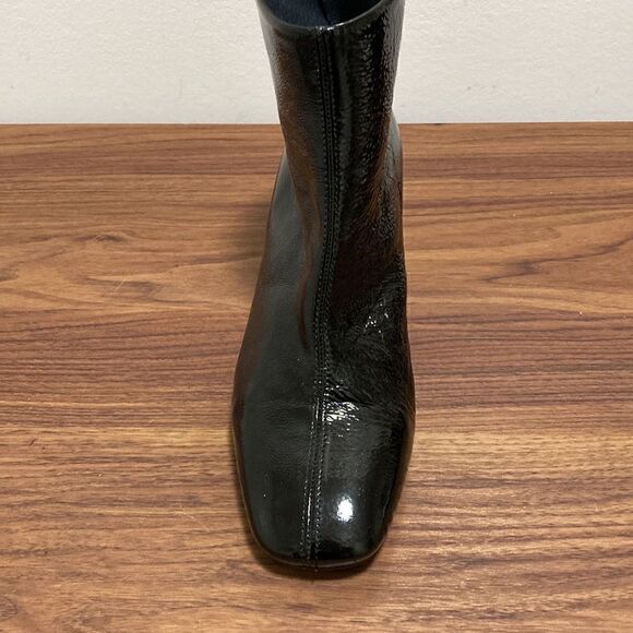 TopShop Black Crinkle Patent Leather Bootie with Back Zipper. Size 37. - Picture 2 of 7